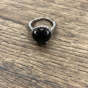 Ring Black Round Faceted Stone 925 Size 6